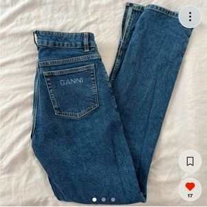 Ganni Split Hem Denim Straight Leg Jeans